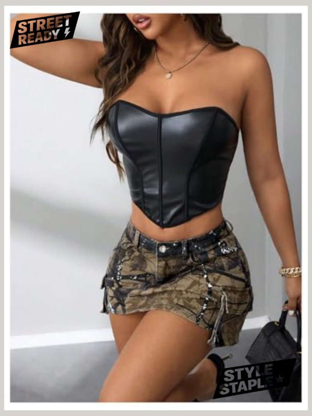 Y2k Camo Print Mini Cargo Skirt Low Rise Bodycon with Flap Pockets - Picture 5 of 6